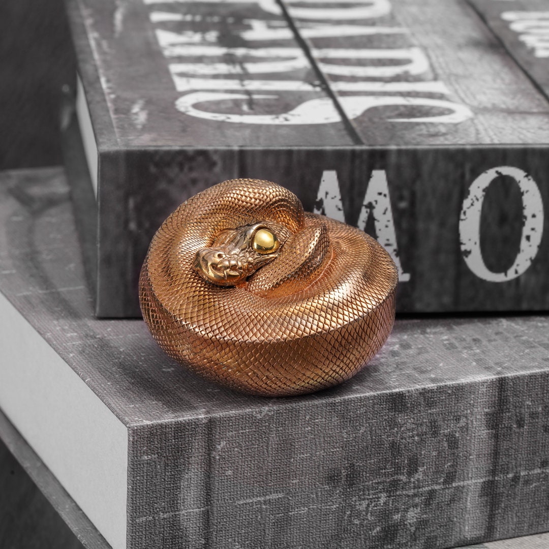 Solid Bronze Coiled Ball Python Figurine, Reptile Sculpture ...