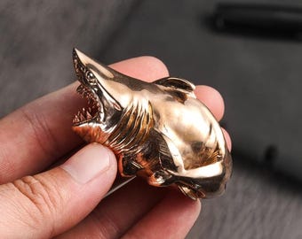 Bronze Fierce Shark Figurine, Vintage Shark Statue, Fish Collectible, Shark Sculpture, Tabletop Ornament, Metal Artwork, Gift for Fish Lover