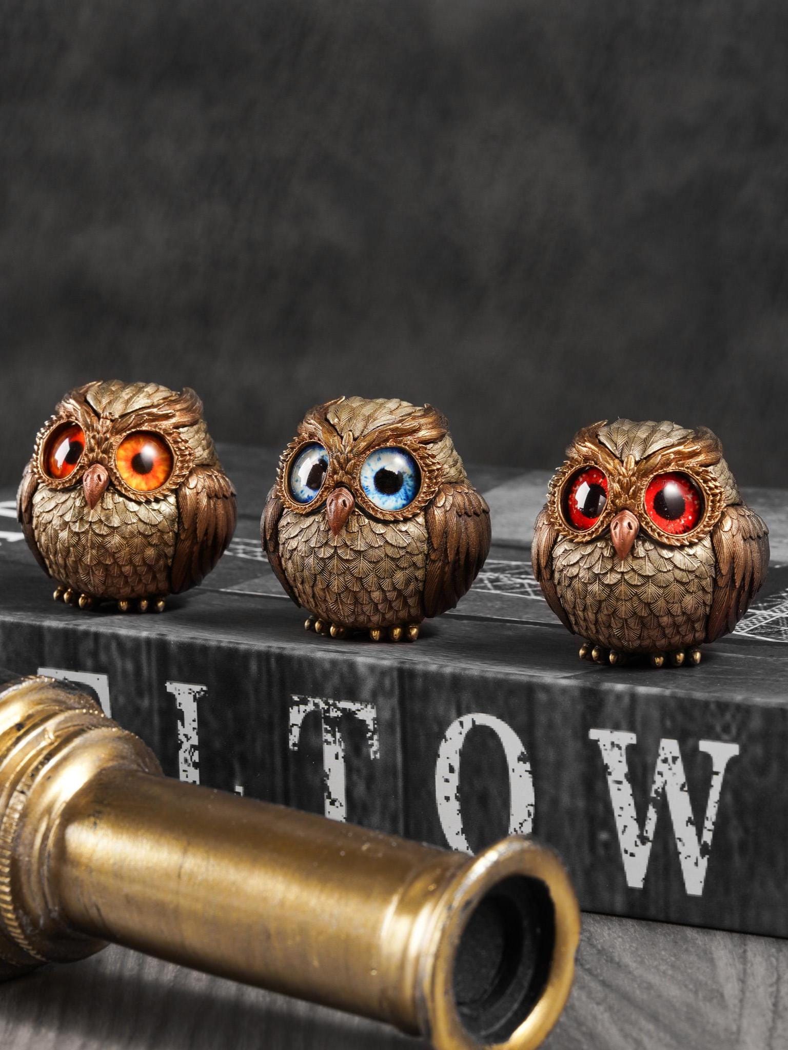 Bronze Owl Guardian Figurine, Hand-Carved Vintage Owl Statue, Unique Tabletop or Shelf Decor, Lucky 