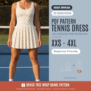 Beginner Tennis Dress Sewing Pattern, Pickleball Dress with Built In Shorts and Pocket (XXS-4XL) (PDF Download)