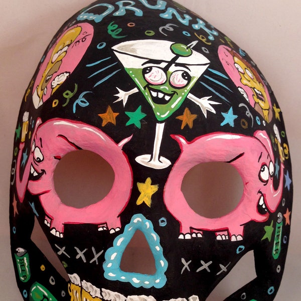 Drunk Cartoon Hand-Painted Mask One-of-a-kind Art piece by Liz Carroll