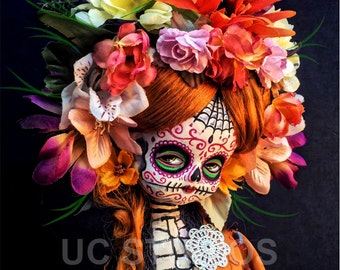 Redhead Steampunk Dia De Los Muertos Skull Doll canon PRINT 624 by Michael Brown/UC Studios