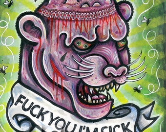 FU Angry Tattoo Pink Panther PRINT 259 from painting by Michael Brown - UC Studios