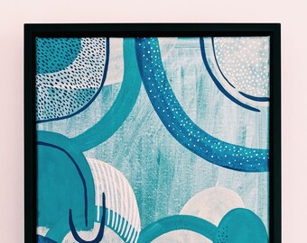 Original Acrylic Painting .  Blue Abstract Whimsical Happy . Canvas Painting . Wall Art . Acrylic Paint . Abstract Art . Curves Arches