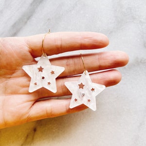 Starry Star Hoops . Hoop Earrings . Lasercut Acrylic . Celestial . Ear Hoops . Gift for Her . Moon & Stars . Statement Earrings image 1