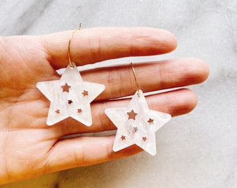 Starry Star Hoops . Hoop Earrings . Lasercut Acrylic . Celestial . Ear Hoops . Gift for Her . Moon & Stars . Statement Earrings