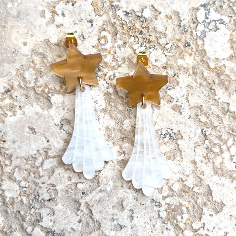 Shooting Star Studs . Stud Earrings . Lasercut Acrylic . Celestial . Ear Studs . Gift for Her . Moon & Stars . Statement Earrings image 1