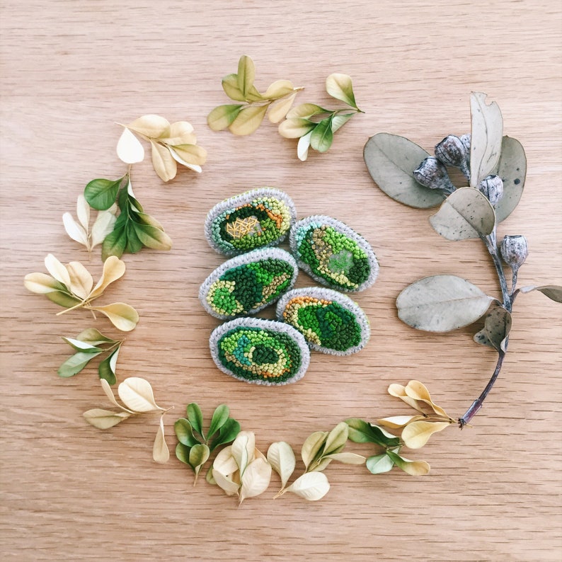 Gift for Teens Woodlands Lapel pin Nature lover Plant lover Mossy Moss on rock brooch Wooden pin Badge Gift for Her