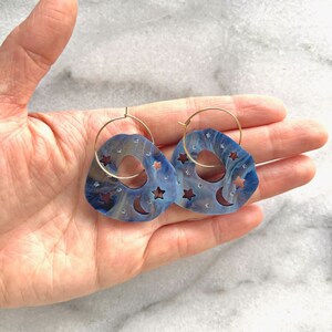 A Piece of Sky Hoops . Hoop Earrings . Lasercut Acrylic . Celestial . Ear Hoops . Gift for Her . Moon & Stars . Statement Earrings image 4