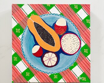 Peinture acrylique originale. Fruits tropicaux . Nostalgie tropicale. Art mural de peinture sur toile. Peinture acrylique