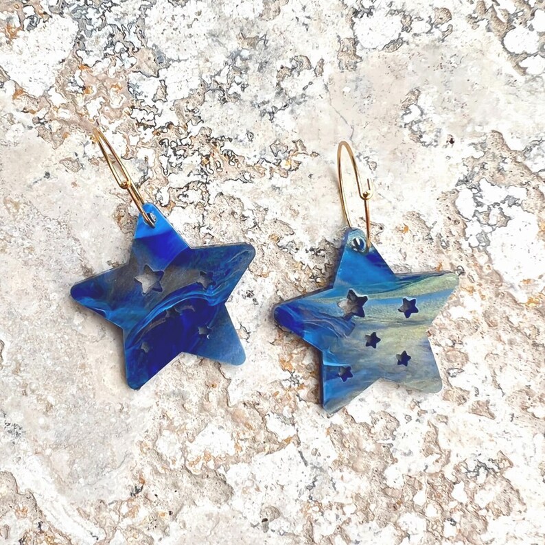 Starry Star Hoops . Hoop Earrings . Lasercut Acrylic . Celestial . Ear Hoops . Gift for Her . Moon & Stars . Statement Earrings image 4