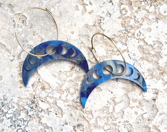 Moonphase Hoops . Hoop Earrings . Lasercut Acrylic . Celestial . Ear Hoops . Gift for Her . Moon & Stars . Statement Earrings
