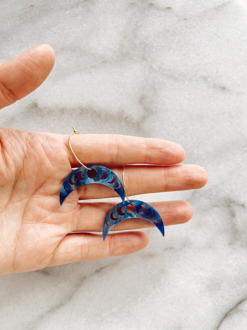 Moonphase Hoops . Hoop Earrings . Lasercut Acrylic . Celestial . Ear Hoops . Gift for Her . Moon & Stars . Statement Earrings image 2