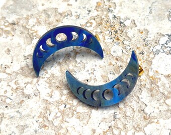 Moonphase Studs . Stud Earrings . Lasercut Acrylic . Celestial . Ear Studs . Gift for Her . Moon & Stars . Statement Earrings