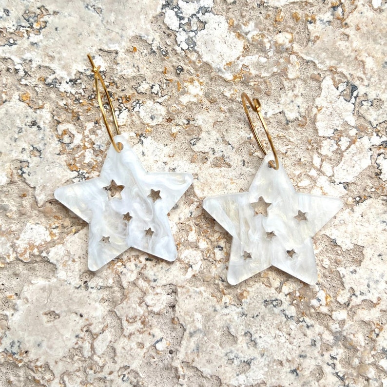 Starry Star Hoops . Hoop Earrings . Lasercut Acrylic . Celestial . Ear Hoops . Gift for Her . Moon & Stars . Statement Earrings image 2