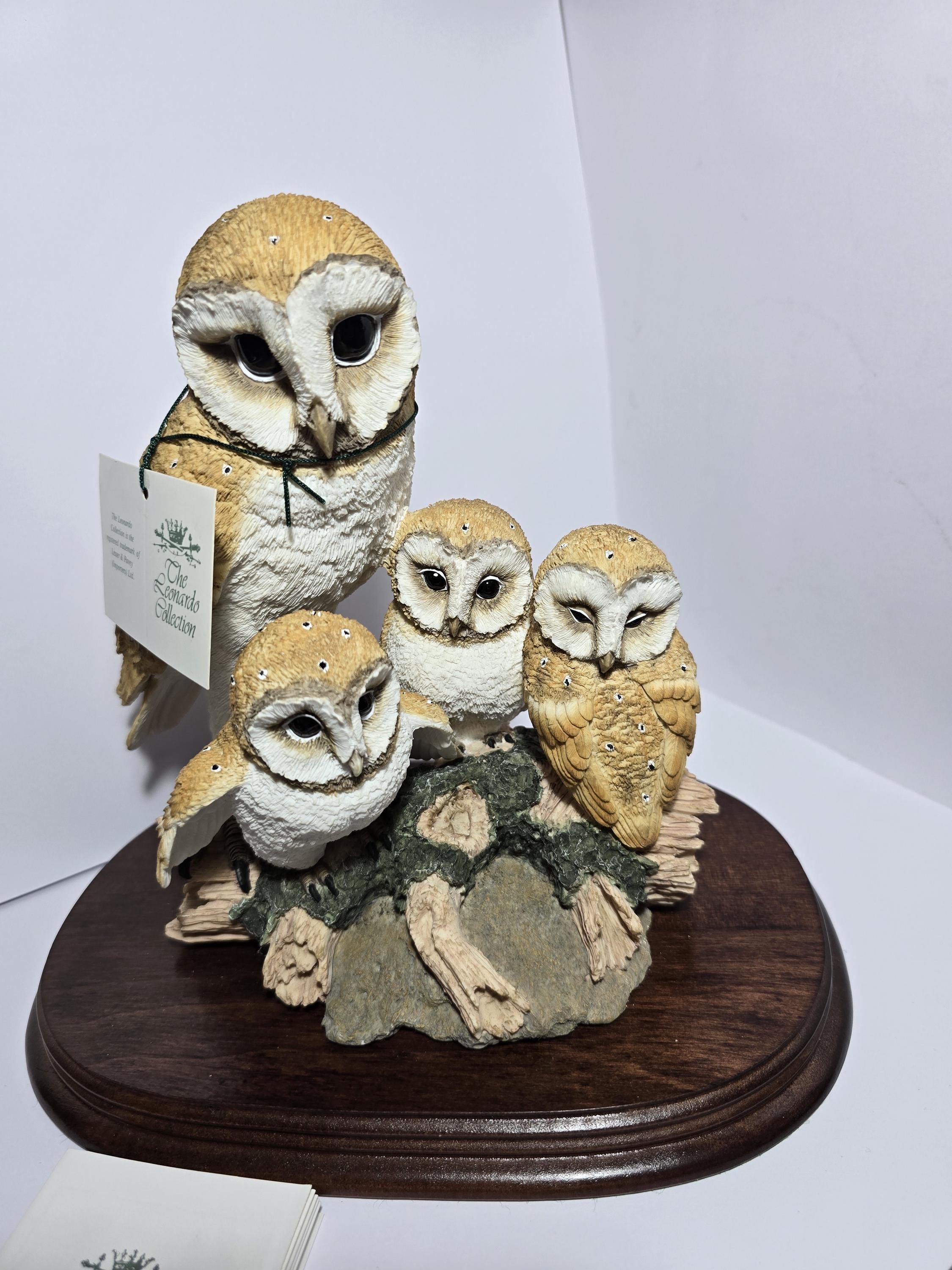 The Leonardo Collection Nature Studies 1994 Barn Owl with Three Owlets Figurine &ndash; Boxed