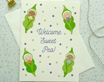 Baby Card. Pea Pod Baby Card. New Baby Card. Sweet Pea Card. Welcome Baby. Baby Shower Card. New Mom Card. New Parents Card. Blank Card