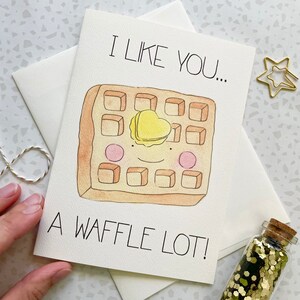 Waffle Card. Foodie Card. Food Pun. Same sex card. Card for her. Card for him. Love card. Kawaii Waffle Card. I like you card. Blank Card image 3