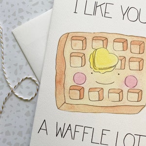 Waffle Card. Foodie Card. Food Pun. Same sex card. Card for her. Card for him. Love card. Kawaii Waffle Card. I like you card. Blank Card image 2