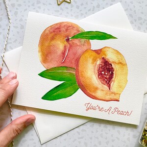 Peach Card. Peach Pun Card. Food Pun. Fruit Pun. Thank you card. Friendship Card. Blank Card. Single Card. Watercolor Peach. Just Because image 4