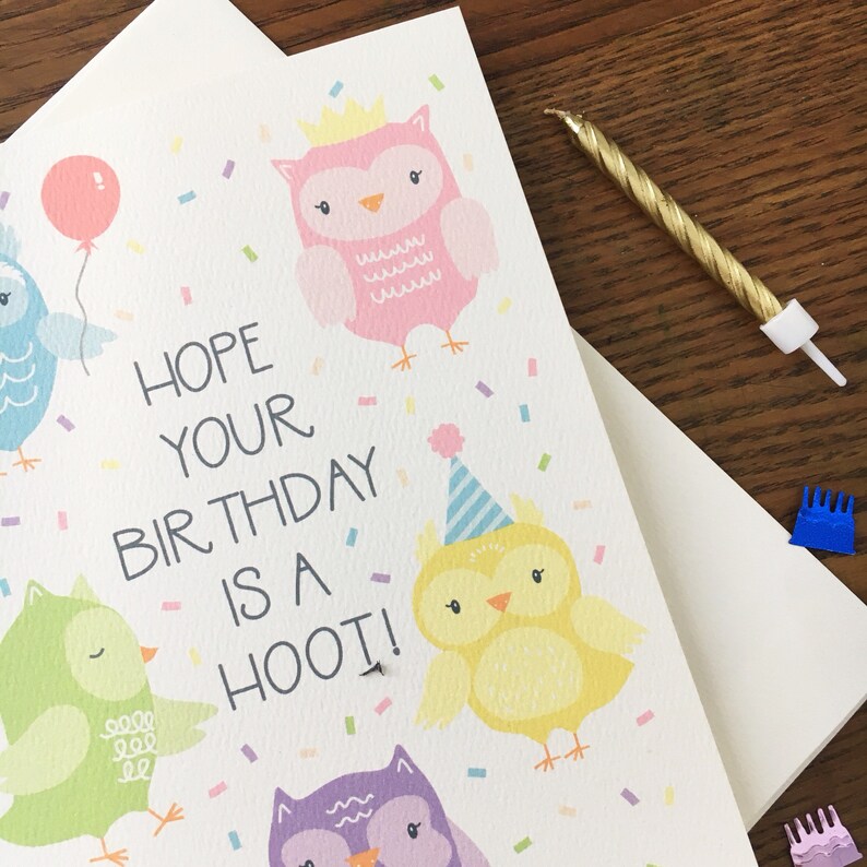 Owl Birthday Card. Cute Owl. Blank Card. Pun Card. Woodland Etsy