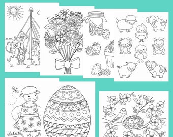 Spring Coloring Page. Homeschool Printable. Easter Craft. PDF Instant Download. Print at Home. Easter Egg. Birds Nest. Maypole coloring