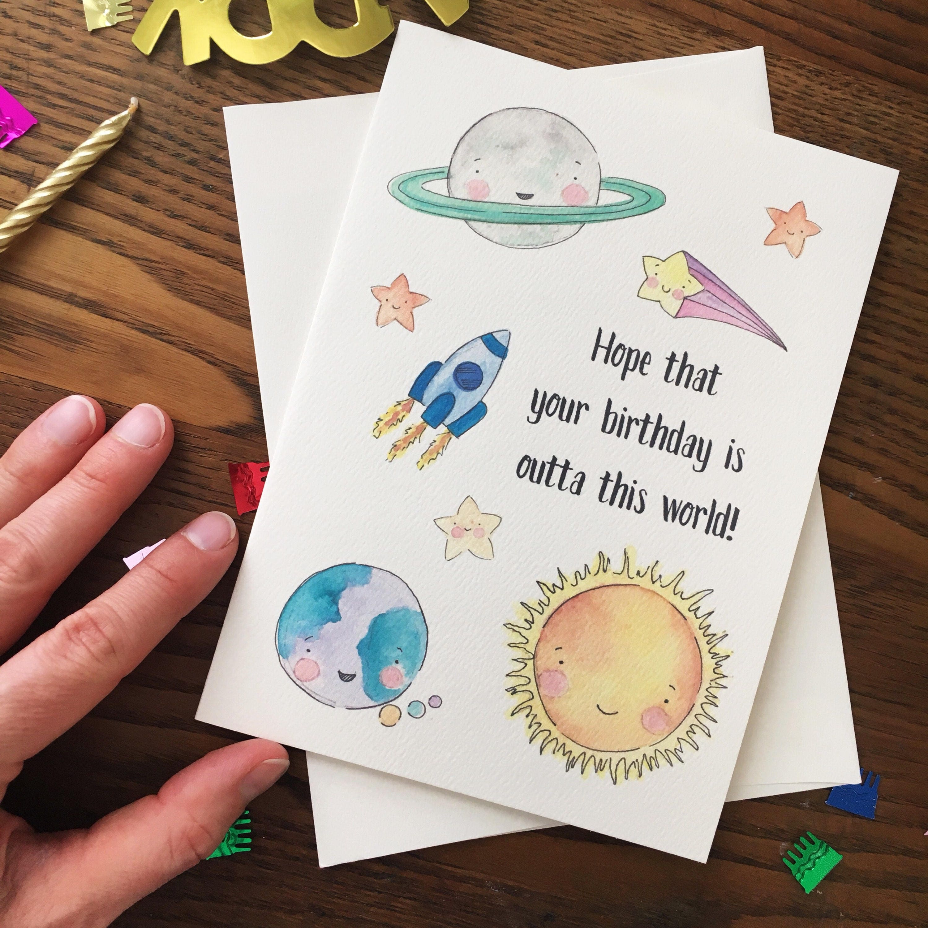 Space Card. Outer Space Birthday Card. Planets card. | Etsy