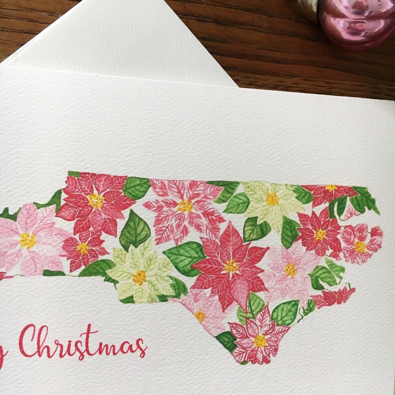 Poinsettia Card. North Carolina Card. NC Christmas Card. Merry Etsy