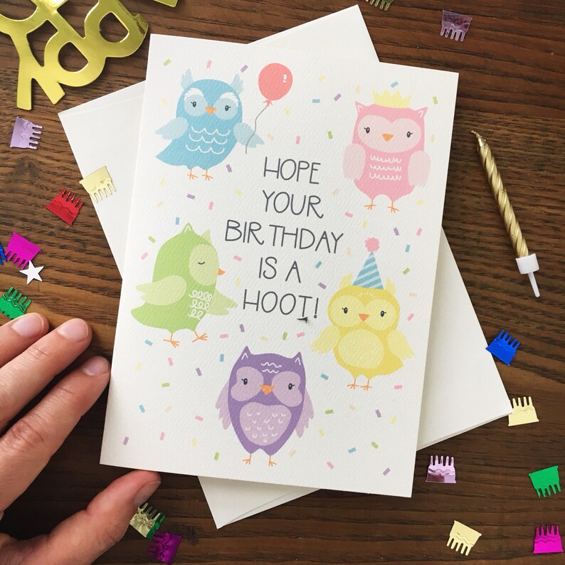 Owl Birthday Card. Cute Owl. Blank Card. Pun Card. Woodland Etsy