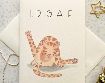 Cat Card. Cat Lover Card. Cat Butt Card. Cat Humor Card. Cat Illustration. IDGAF Card. Blank Card. Card for friend. Cat Owner. Orange cat