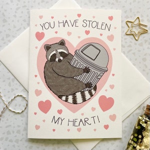 Raccoon Valentine. Valentine's Day. Love Card. Card for Her. Card for Him. Raccoon Lover. Raccoon Gift. Raccoon Pun. Stolen my heart