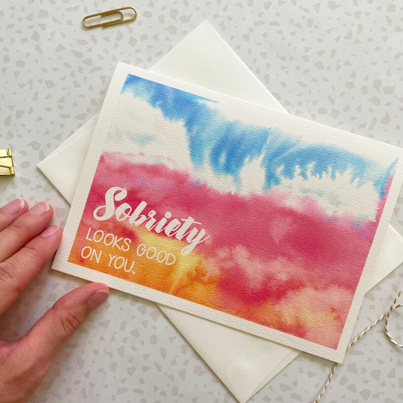 Recovery Card. Abstract Watercolor. Sober Card. Sober Anniversary. Sober Birthday. Recovery Gift. Congrats Card. Sobriety Support image 3