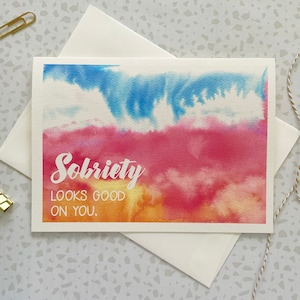 Recovery Card. Abstract Watercolor. Sober Card. Sober Anniversary. Sober Birthday. Recovery Gift. Congrats Card. Sobriety Support image 1