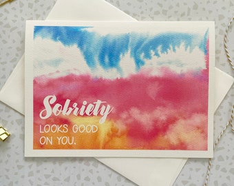 Recovery Card. Abstract Watercolor. Sober Card. Sober Anniversary. Sober Birthday. Recovery Gift. Congrats Card. Sobriety Support