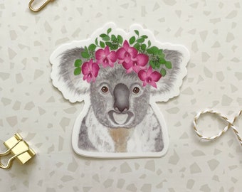 Koala Sticker. Die cut stickers. Car Sticker. Laptop Decal. Water Bottle Sticker. Koala Gift. Watercolor Koala. Flower Crown. Vinyl Sticker