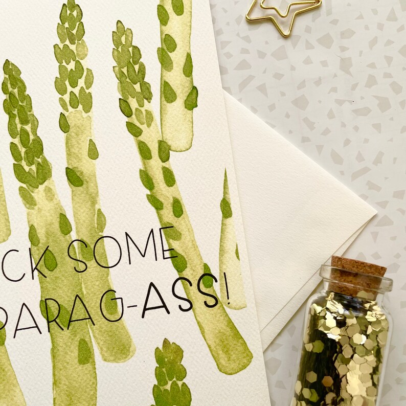 Asparagus Card. Vegetable Pun. Kick Some Ass. Support Card. Veggie Card. Inspirational Card. Gift for gardener. Vegetarian Card. Vegan Gift image 2