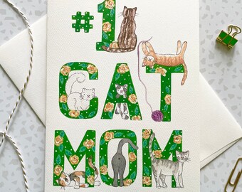 Cat Mom Card. Best Cat Mom. Mother's Day Card. Fur Mom Gift. Cat Mama. From the Cat. Mom's Day Card. Blank Card. Fur Mom. Number 1 Mom