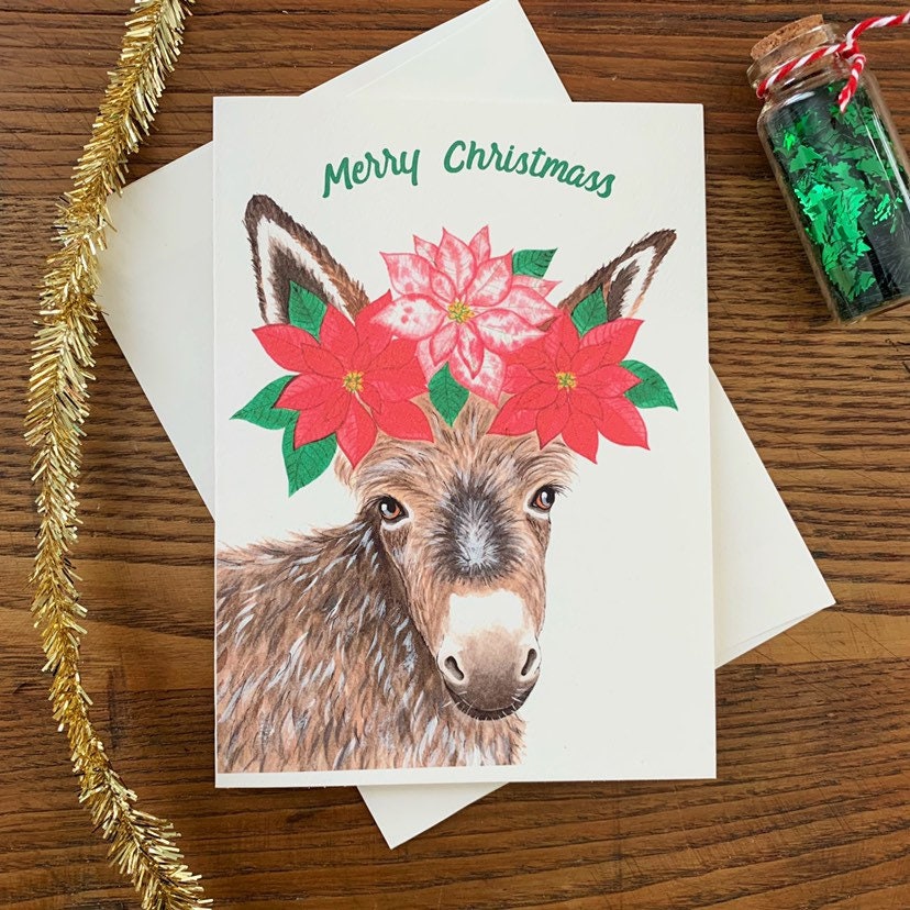 Donkey Pun Card. Christmas Card. Merry Christmas. Funny Etsy