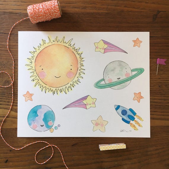 Space Nursery Art Solar System Art Print Watercolor Art 8x10 Art Print Nursery Decor New Baby Gift Space Themed Planets Illustration