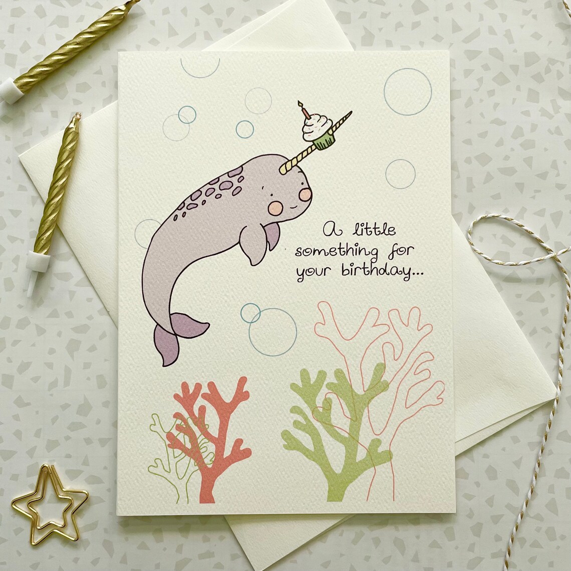 Narwhal Card. Narwhal Birthday Greeting. Nautical Birthday - Etsy