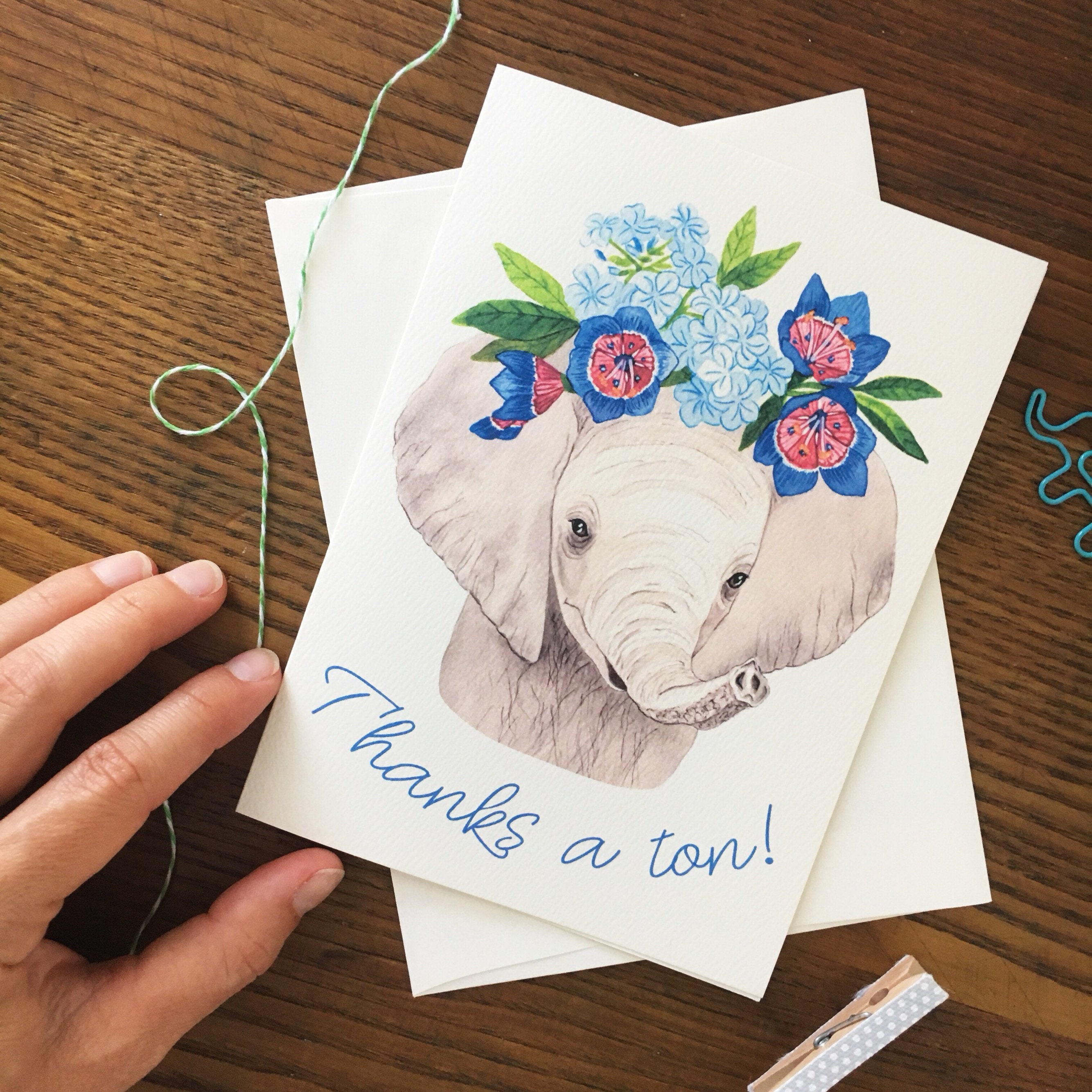Elephant Card. Thank you card. Watercolor Art. Elephant pun. | Etsy