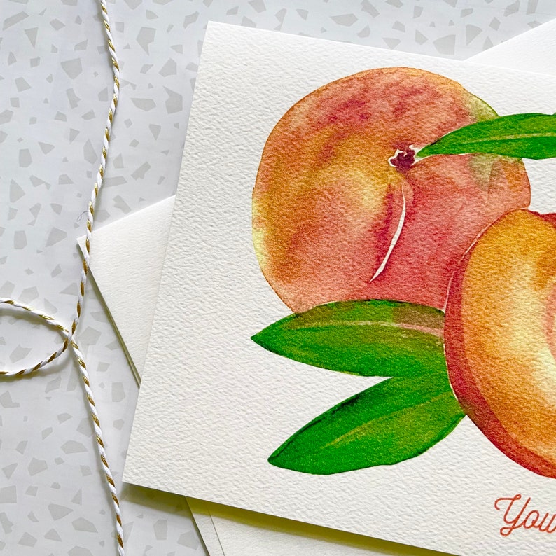 Peach Card. Peach Pun Card. Food Pun. Fruit Pun. Thank you card. Friendship Card. Blank Card. Single Card. Watercolor Peach. Just Because image 2