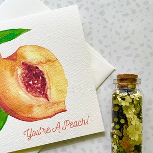 Peach Card. Peach Pun Card. Food Pun. Fruit Pun. Thank you card. Friendship Card. Blank Card. Single Card. Watercolor Peach. Just Because afbeelding 3