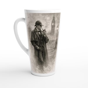 Sherlock Holmes Sepia Sketch Mug | Literary Gift for Book Lovers | 17oz Ceramic Latte Cup | Cozy Drinkware