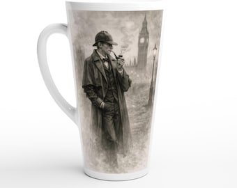Sherlock Holmes Sepia Sketch Mug | Literary Gift for Book Lovers | 17oz Ceramic Latte Cup | Cozy Drinkware