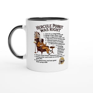 Hercule Poirot Becher - Mystery Lovers Kaffeetasse - Weiße 11 Unzen Keramiktasse mit Farbe im Inneren