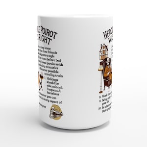 Hercule Poirot Mug - Mystery Lovers Coffee Cup - White 15oz Ceramic Mug image 2