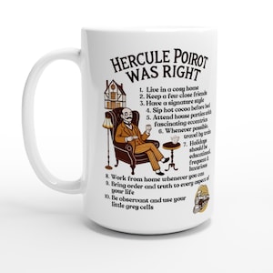 Hercule Poirot Becher - Mystery Lovers Kaffeetasse - Weiße 15 Unzen Keramiktasse