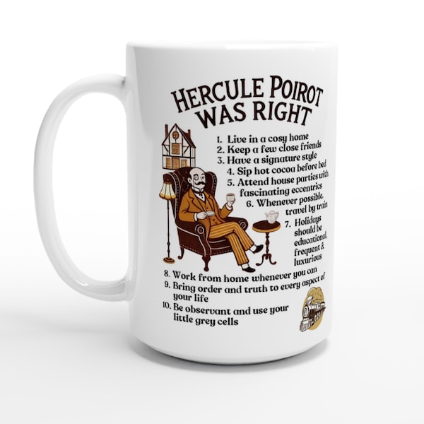 Hercule Poirot-mok - Mystery Lovers-koffiekop - witte keramische mok van 15 oz