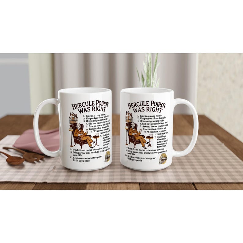 Hercule Poirot Mug - Mystery Lovers Coffee Cup - White 15oz Ceramic Mug image 5